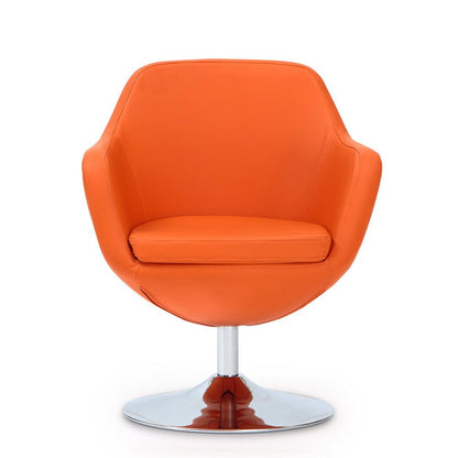 Manhattan Comfort - Caisson Faux Leather Accent Chair with Metal Legs in Orange and Polished Chrome - Set of 2 - 2-AC028-OR veiw 3