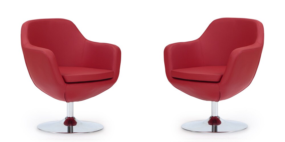 Manhattan Comfort - Caisson Faux Leather Accent Chair with Metal Legs in Red and Polished Chrome - Set of 2 - 2-AC028-RD veiw 1
