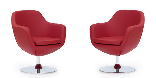 Manhattan Comfort - Caisson Faux Leather Accent Chair with Metal Legs in Red and Polished Chrome - Set of 2 - 2-AC028-RD veiw 1