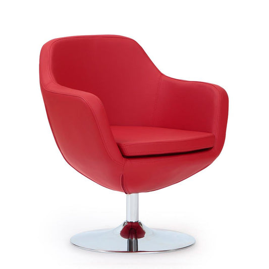 Manhattan Comfort - Caisson Faux Leather Accent Chair with Metal Legs in Red and Polished Chrome - Set of 2 - 2-AC028-RD veiw 2