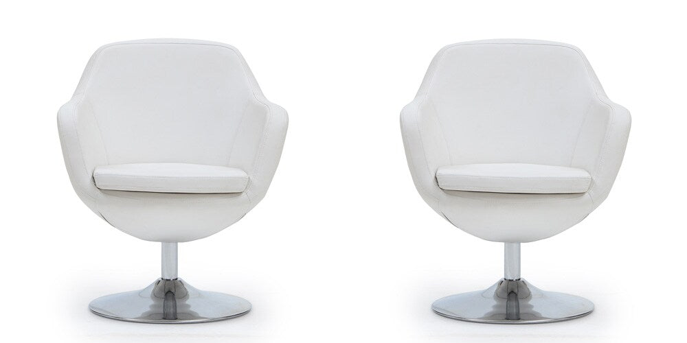 Manhattan Comfort - Caisson Faux Leather Accent Chair with Metal Legs in White and Polished Chrome - Set of 2 - 2-AC028-WH veiw 1