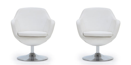 Manhattan Comfort - Caisson Faux Leather Accent Chair with Metal Legs in White and Polished Chrome - Set of 2 - 2-AC028-WH veiw 1