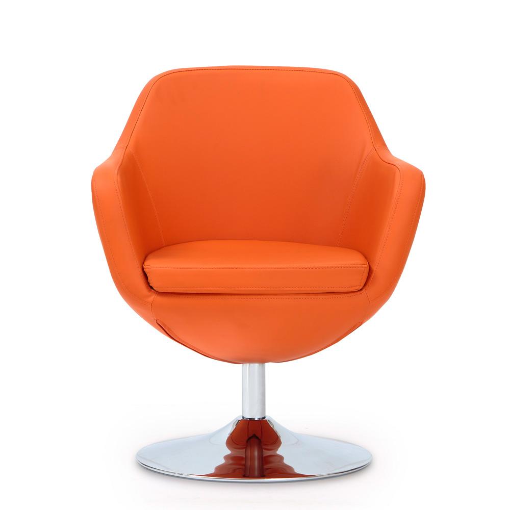 Manhattan Comfort - Caisson Faux Leather Accent Chair with Metal Legs in Orange and Polished Chrome - AC028-OR veiw 1