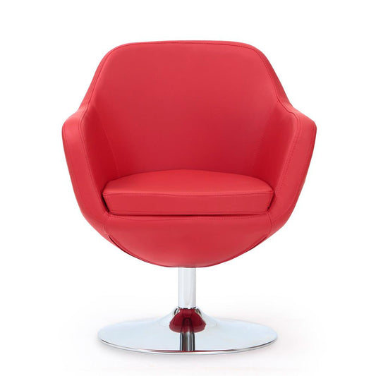 Manhattan Comfort - Caisson Faux Leather Accent Chair with Metal Legs in Red and Polished Chrome - AC028-RD veiw 1