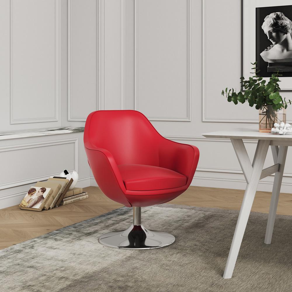 Manhattan Comfort - Caisson Faux Leather Accent Chair with Metal Legs in Red and Polished Chrome - AC028-RD veiw 5