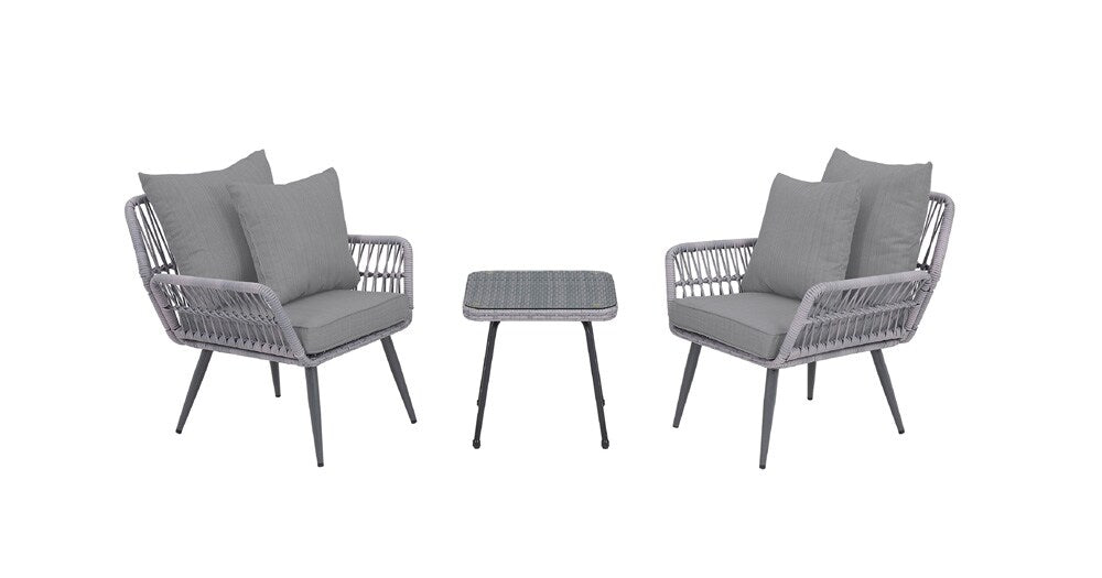 Manhattan Comfort - 3-Piece Cannes Polyester Patio 2- Person Seating Group with End Table with Iron Steel Legs in Grey - OD-CV012-GY veiw 1