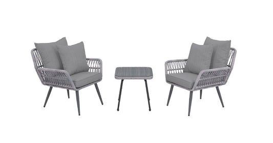 Manhattan Comfort - 3-Piece Cannes Polyester Patio 2- Person Seating Group with End Table with Iron Steel Legs in Grey - OD-CV012-GY veiw 1