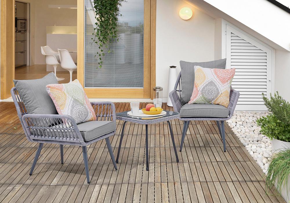 Manhattan Comfort - 3-Piece Cannes Polyester Patio 2- Person Seating Group with End Table with Iron Steel Legs in Grey - OD-CV012-GY veiw 10
