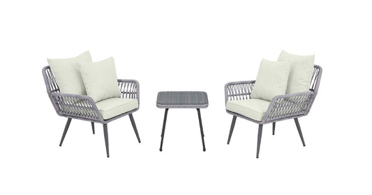 Manhattan Comfort - 3-Piece Cannes Polyester Patio 2- Person Seating Group with End Table with Iron Steel Legs in Grey and Cream - OD-CV012-CR veiw 1