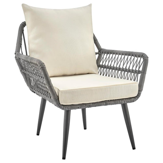 Manhattan Comfort - 3-Piece Cannes Polyester Patio 2- Person Seating Group with End Table with Iron Steel Legs in Grey and Cream - OD-CV012-CR veiw 2