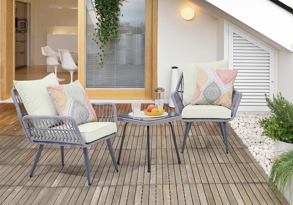 Manhattan Comfort - 3-Piece Cannes Polyester Patio 2- Person Seating Group with End Table with Iron Steel Legs in Grey and Cream - OD-CV012-CR veiw 10