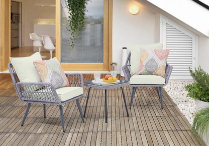 Manhattan Comfort - 3-Piece Cannes Polyester Patio 2- Person Seating Group with End Table with Iron Steel Legs in Grey and Cream - OD-CV012-CR veiw 10