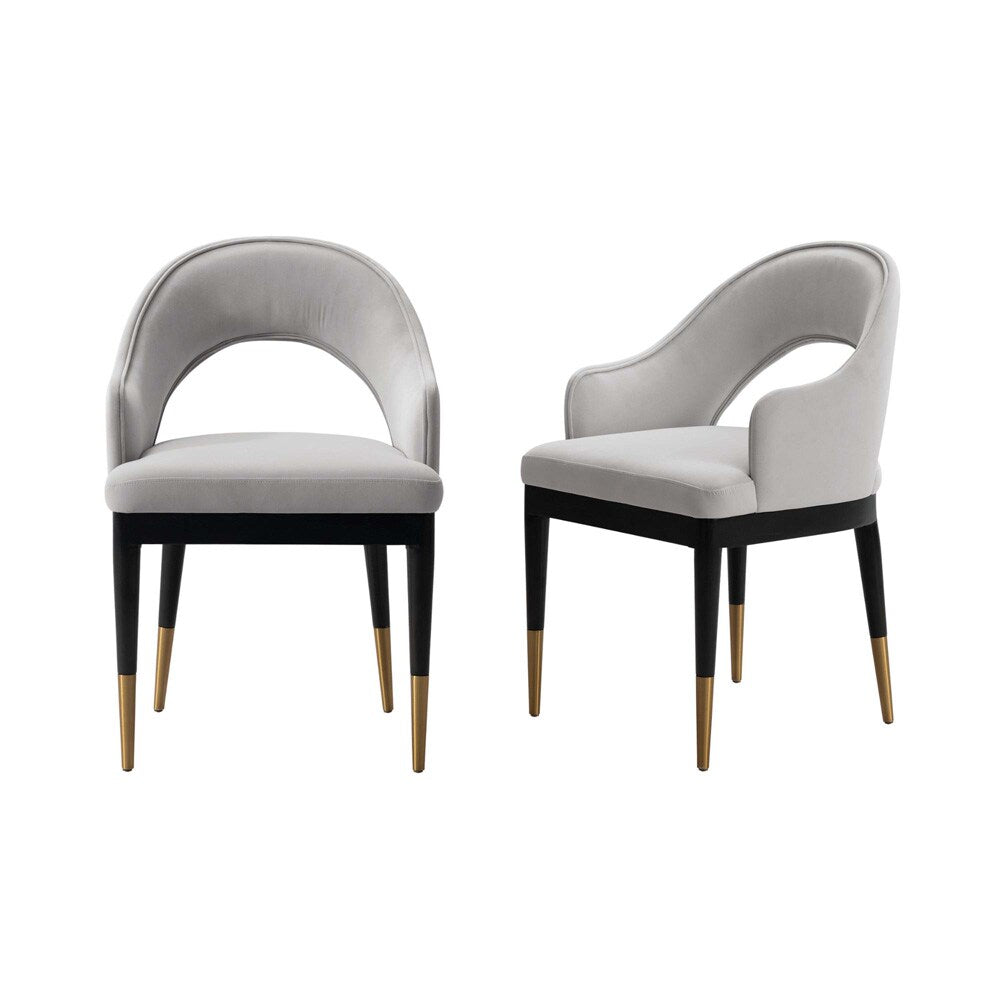 Manhattan Comfort - Carrington Velvet Dining Armchairs with Gold Stainless Steel Legs in Light Grey - Set of 2 - 2-DC089AR-LG veiw 1