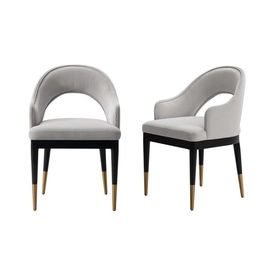Manhattan Comfort - Carrington Velvet Dining Armchairs with Gold Stainless Steel Legs in Light Grey - Set of 2 - 2-DC089AR-LG veiw 1
