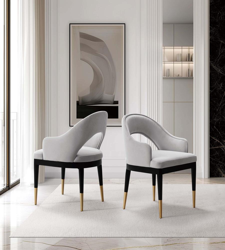 Manhattan Comfort - Carrington Velvet Dining Armchairs with Gold Stainless Steel Legs in Light Grey - Set of 2 - 2-DC089AR-LG veiw 10