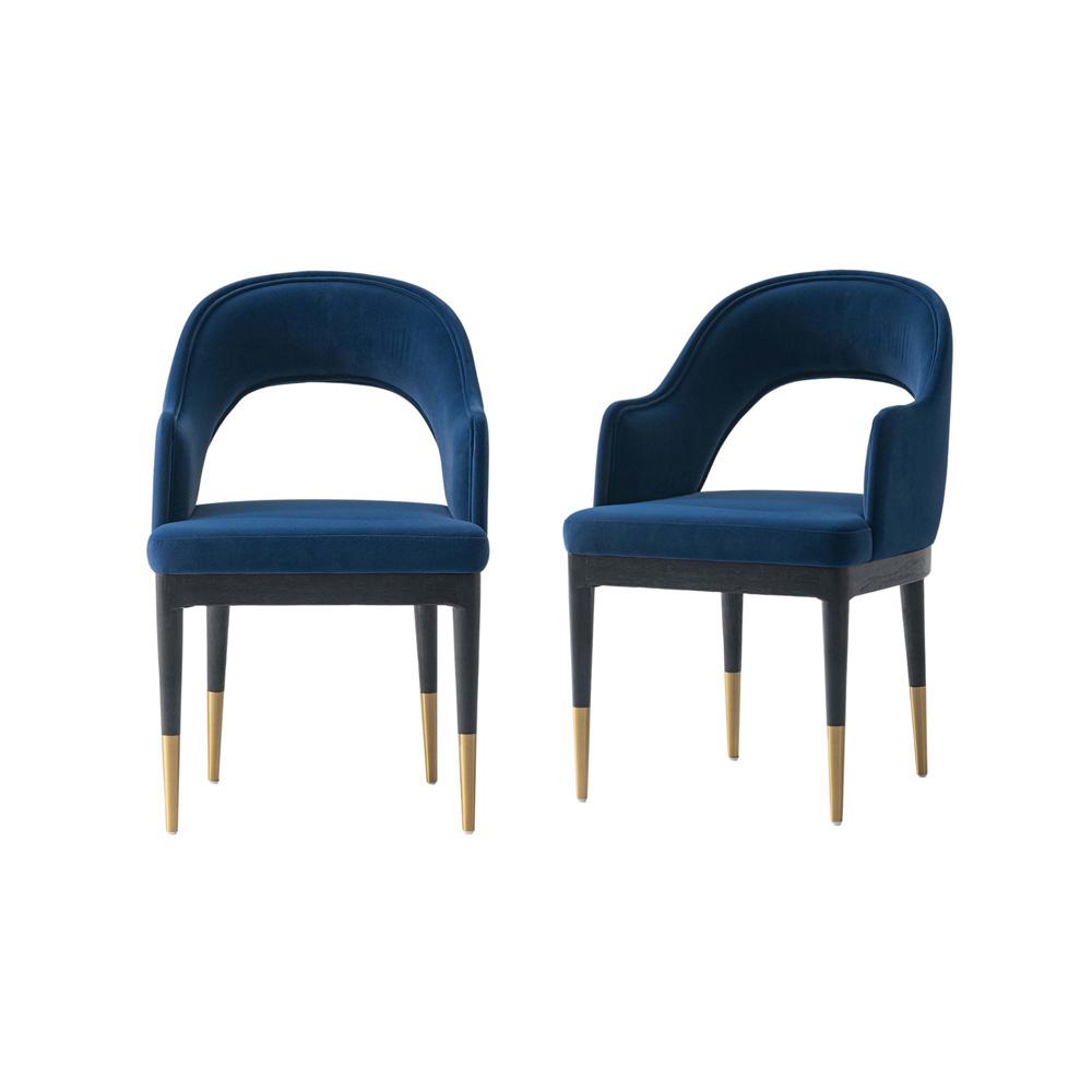 Manhattan Comfort - Carrington Velvet Dining Armchairs with Gold Stainless Steel Legs in Midnight Blue - Set of 2 - 2-DC089AR-BL veiw 1
