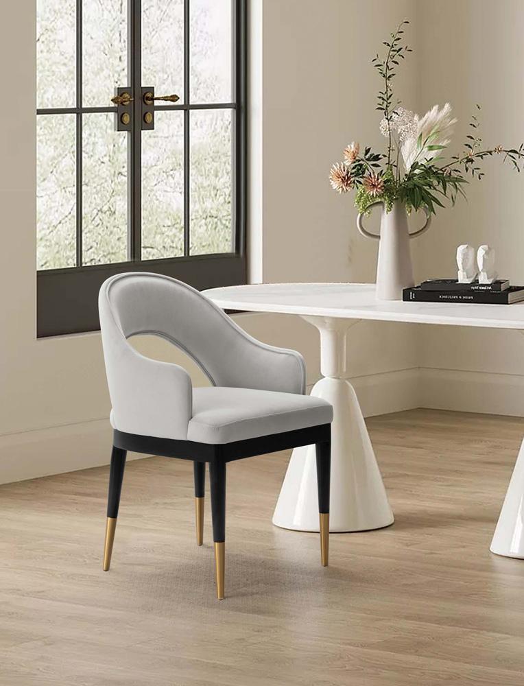Manhattan Comfort - Carrington Velvet Dining Armchair with Gold Stainless Steel Legs in Light Grey - DC089AR-LG veiw 10