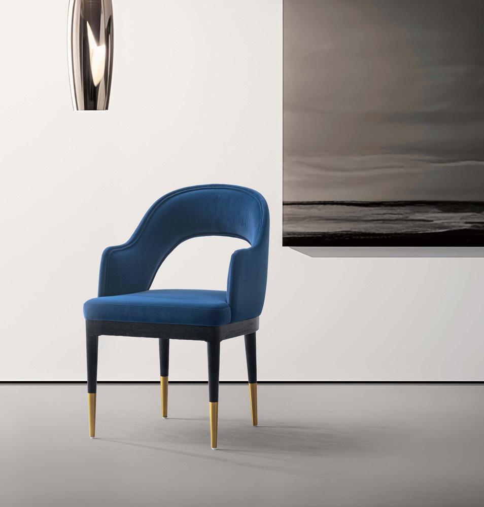 Manhattan Comfort - Carrington Velvet Dining Armchair with Gold Stainless Steel Legs in Midnight Blue - DC089AR-BL veiw 9
