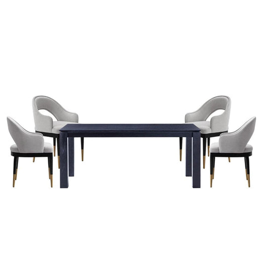 Manhattan Comfort - 5-Piece Carrington and Rockaway Velvet Dining with Dining Armchair - Gold Stainless SteelDining Table - American Solid Ash Wood Legs in Light GreyBlack - 4-DT02DC089AR-BKLG veiw 1