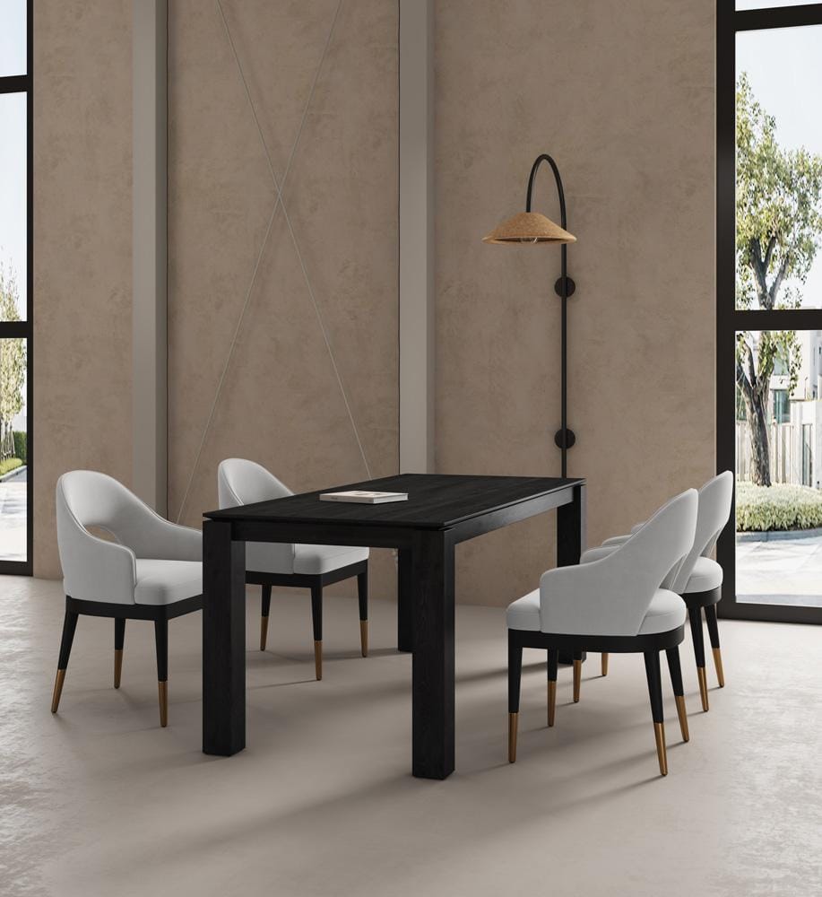 Manhattan Comfort - 5-Piece Carrington and Rockaway Velvet Dining with Dining Armchair - Gold Stainless SteelDining Table - American Solid Ash Wood Legs in Light GreyBlack - 4-DT02DC089AR-BKLG veiw 10