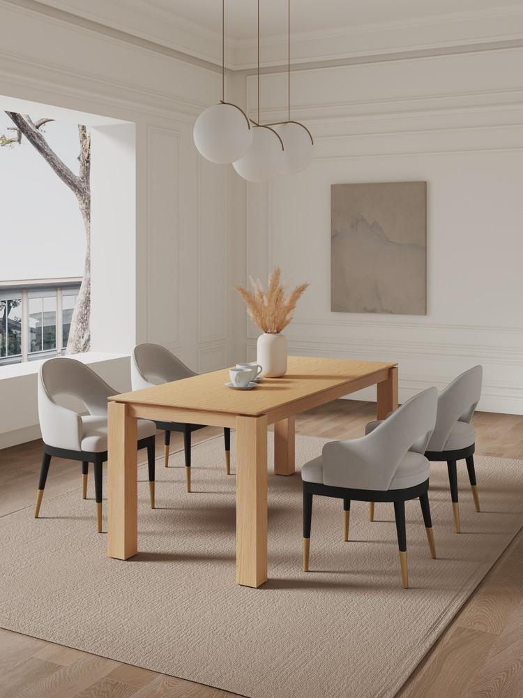 Manhattan Comfort - 5-Piece Carrington and Rockaway Velvet Dining with Dining Armchair - Gold Stainless SteelDining Table - American Solid Ash Wood Legs in Light GreyNature - 4-DT02DC089AR-NALG veiw 10