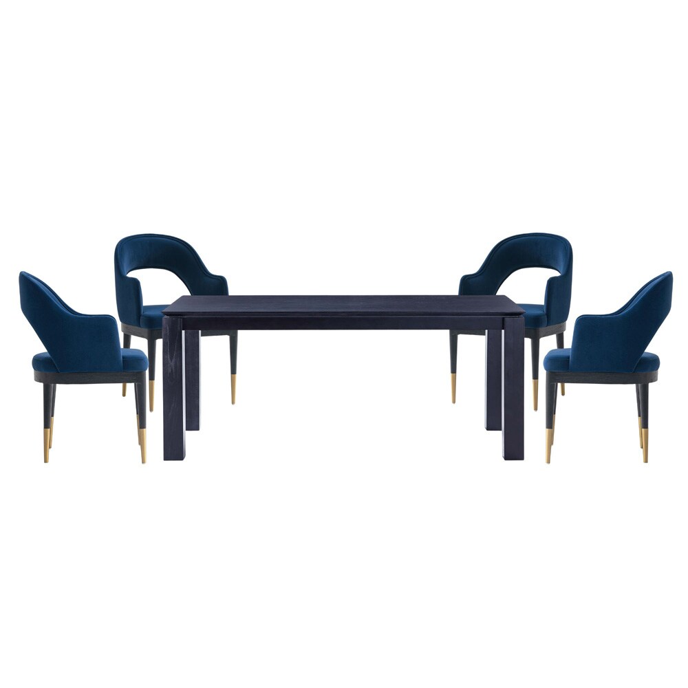 Manhattan Comfort - 5-Piece Carrington and Rockaway Velvet Dining with Dining Armchair - Gold Stainless SteelDining Table - American Solid Ash Wood Legs in Midnight BlueBlack - 4-DT02DC089AR-BKBL veiw 1