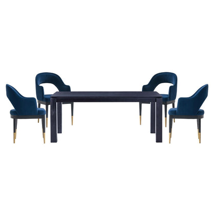 Manhattan Comfort - 5-Piece Carrington and Rockaway Velvet Dining with Dining Armchair - Gold Stainless SteelDining Table - American Solid Ash Wood Legs in Midnight BlueBlack - 4-DT02DC089AR-BKBL veiw 1