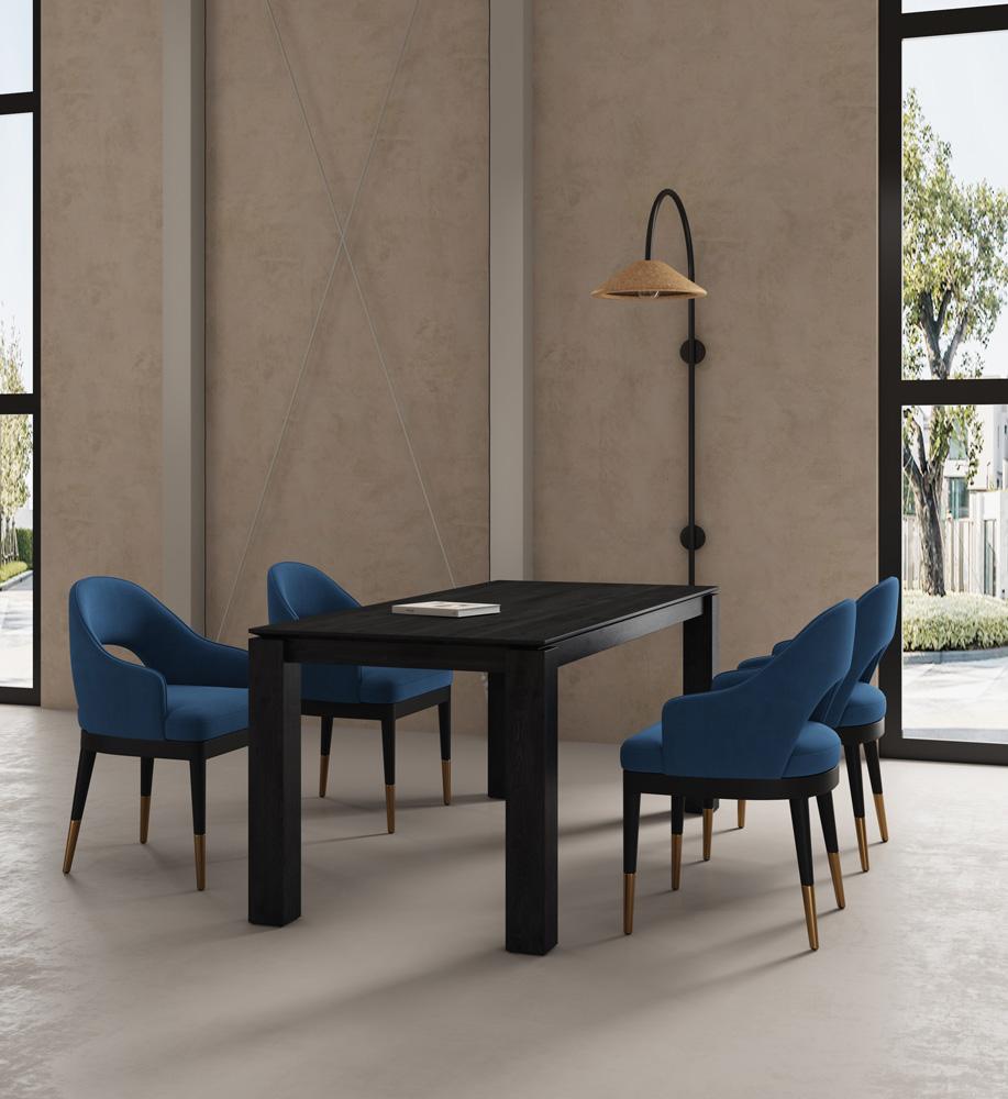 Manhattan Comfort - 5-Piece Carrington and Rockaway Velvet Dining with Dining Armchair - Gold Stainless SteelDining Table - American Solid Ash Wood Legs in Midnight BlueBlack - 4-DT02DC089AR-BKBL veiw 10