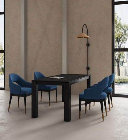Manhattan Comfort - 5-Piece Carrington and Rockaway Velvet Dining with Dining Armchair - Gold Stainless SteelDining Table - American Solid Ash Wood Legs in Midnight BlueBlack - 4-DT02DC089AR-BKBL veiw 10