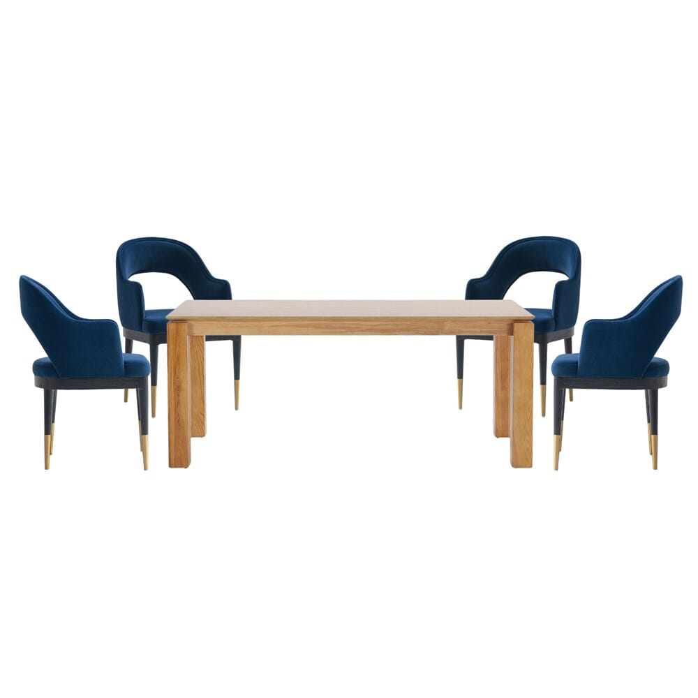 Manhattan Comfort - 5-Piece Carrington and Rockaway Velvet Dining with Dining Armchair - Gold Stainless SteelDining Table - American Solid Ash Wood Legs in Midnight BlueNature - 4-DT02DC089AR-NABL veiw 1