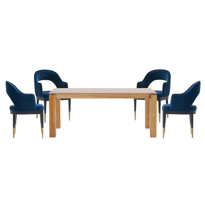 Manhattan Comfort - 5-Piece Carrington and Rockaway Velvet Dining with Dining Armchair - Gold Stainless SteelDining Table - American Solid Ash Wood Legs in Midnight BlueNature - 4-DT02DC089AR-NABL veiw 1