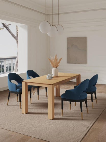 Manhattan Comfort - 5-Piece Carrington and Rockaway Velvet Dining with Dining Armchair - Gold Stainless SteelDining Table - American Solid Ash Wood Legs in Midnight BlueNature - 4-DT02DC089AR-NABL veiw 11