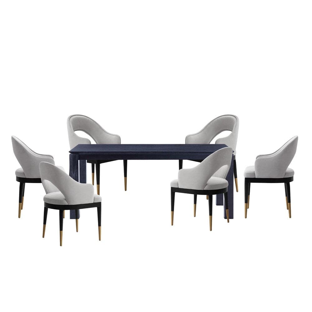 Manhattan Comfort - 7-Piece Carrington and Rockaway Velvet Dining with Dining Armchair - Gold Stainless SteelDining Table - American Solid Ash Wood Legs in Light GreyBlack - 6-DT02DC089AR-BKLG veiw 1