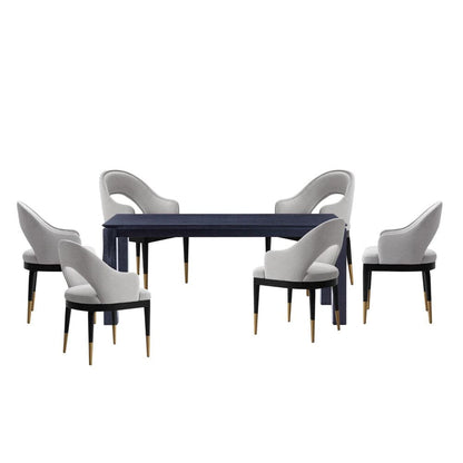 Manhattan Comfort - 7-Piece Carrington and Rockaway Velvet Dining with Dining Armchair - Gold Stainless SteelDining Table - American Solid Ash Wood Legs in Light GreyBlack - 6-DT02DC089AR-BKLG veiw 1