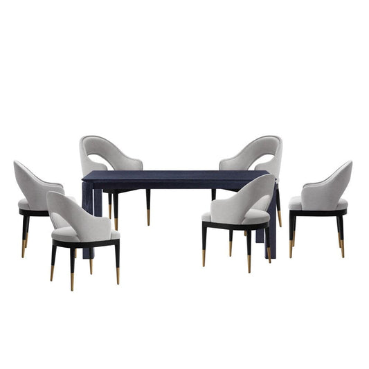 Manhattan Comfort - 7-Piece Carrington and Rockaway Velvet Dining with Dining Armchair - Gold Stainless SteelDining Table - American Solid Ash Wood Legs in Light GreyBlack - 6-DT02DC089AR-BKLG veiw 1