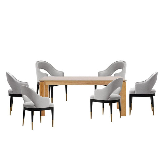 Manhattan Comfort - 7-Piece Carrington and Rockaway Velvet Dining with Dining Armchair - Gold Stainless SteelDining Table - American Solid Ash Wood Legs in Light GreyNature - 6-DT02DC089AR-NALG veiw 1