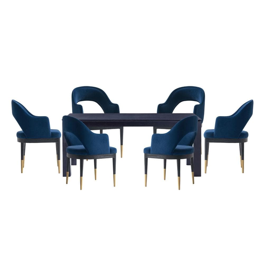 Manhattan Comfort - 7-Piece Carrington and Rockaway Velvet Dining with Dining Armchair - Gold Stainless SteelDining Table - American Solid Ash Wood Legs in Midnight BlueBlack - 6-DT02DC089AR-BKBL veiw 1