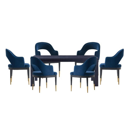 Manhattan Comfort - 7-Piece Carrington and Rockaway Velvet Dining with Dining Armchair - Gold Stainless SteelDining Table - American Solid Ash Wood Legs in Midnight BlueBlack - 6-DT02DC089AR-BKBL veiw 1