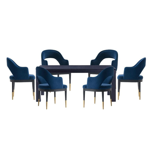 Manhattan Comfort - 7-Piece Carrington and Rockaway Velvet Dining with Dining Armchair - Gold Stainless SteelDining Table - American Solid Ash Wood Legs in Midnight BlueBlack - 6-DT02DC089AR-BKBL veiw 1
