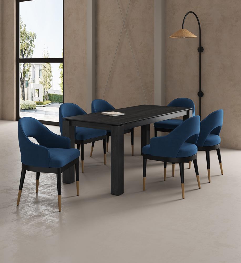Manhattan Comfort - 7-Piece Carrington and Rockaway Velvet Dining with Dining Armchair - Gold Stainless SteelDining Table - American Solid Ash Wood Legs in Midnight BlueBlack - 6-DT02DC089AR-BKBL veiw 10