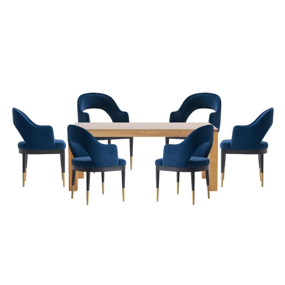 Manhattan Comfort - 7-Piece Carrington and Rockaway Velvet Dining with Dining Armchair - Gold Stainless SteelDining Table - American Solid Ash Wood Legs in Midnight BlueNature - 6-DT02DC089AR-NABL veiw 1