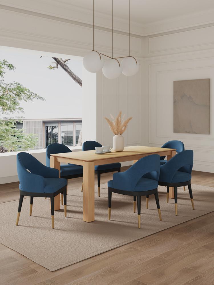 Manhattan Comfort - 7-Piece Carrington and Rockaway Velvet Dining with Dining Armchair - Gold Stainless SteelDining Table - American Solid Ash Wood Legs in Midnight BlueNature - 6-DT02DC089AR-NABL veiw 10