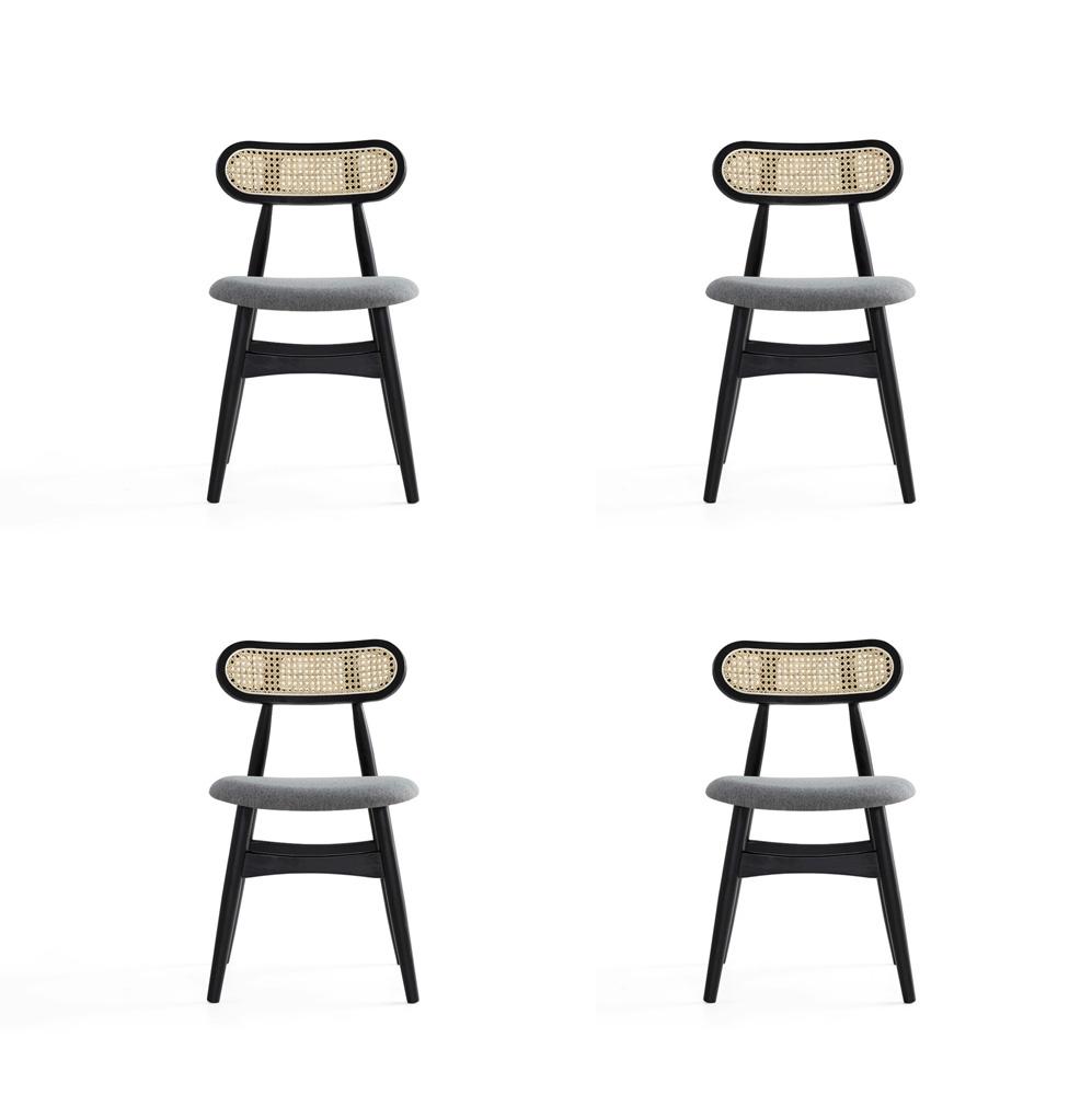 Manhattan Comfort - Colbert Woven Polycotton Dining Chair with American Ash Wood Legs in Black and Grey - Set of 4 - 2-DCCA02-GY veiw 1