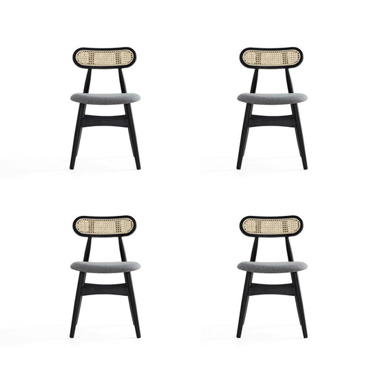 Manhattan Comfort - Colbert Woven Polycotton Dining Chair with American Ash Wood Legs in Black and Grey - Set of 4 - 2-DCCA02-GY veiw 1
