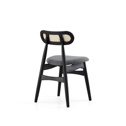 Manhattan Comfort - Colbert Woven Polycotton Dining Chair with American Ash Wood Legs in Black and Grey - Set of 4 - 2-DCCA02-GY veiw 3