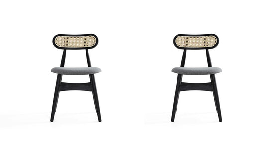 Manhattan Comfort - Colbert Woven Polycotton Dining Chair with American Ash Wood Legs in Black and Grey - Set of 2 - DCCA02-GY veiw 1