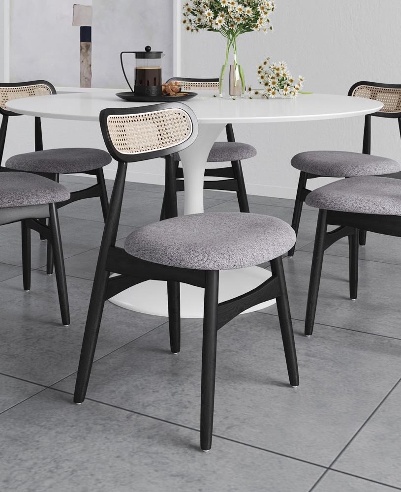 Manhattan Comfort - Colbert Woven Polycotton Dining Chair with American Ash Wood Legs in Black and Grey - Set of 2 - DCCA02-GY veiw 9