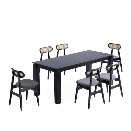 Manhattan Comfort - 7-Piece Colbert and Rockaway Woven Polycotton Dining with Dining Chair - American Ash WoodDining Table - American Solid Ash Wood Legs in Black and GreyBlack - 6-DT02DCCA02-GY veiw 1