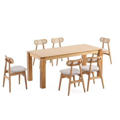 Manhattan Comfort - 7-Piece Colbert and Rockaway Woven Polycotton Dining with Dining Chair - American Ash WoodDining Table - American Solid Ash Wood Legs in Nature and OatmealNature - 6-DT02DCCA02-OM veiw 1