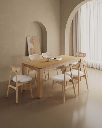 Manhattan Comfort - 7-Piece Colbert and Rockaway Woven Polycotton Dining with Dining Chair - American Ash WoodDining Table - American Solid Ash Wood Legs in Nature and OatmealNature - 6-DT02DCCA02-OM veiw 10